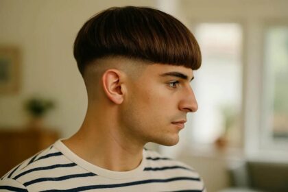 Homme coiffé d'une coupe casquette avec dégradé sur les côtés et dessus texturé