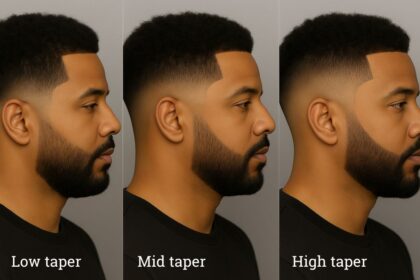 Low taper homme avec dégradé bas progressif autour des oreilles et de la nuque